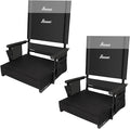 Romswi Stadium Seat with Height Adjustable High Back & Lumbar Support, 2-Pack Bleacher Chairs with 2 Height Adjustments, Armrests & Cup Holders, Comfortable & Portable, Black