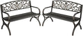 MFSTUDIO Outdoor Metal Bench Set of 2, 50 Inches Outdoor Garden Bench, Cast Iron Metal Frame Patio Park Bench with Floral Pattern Backrest, Arch Legs for Porch Lawn Yard, Bronze