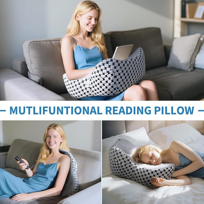 Laptop Pillow, Ergonomic Memory Foam Lap Desk Cushion Soft Reading Gaming Pillow for Lap with Knitting Side Pocket for Casual Living Reading, Working, Gaming, Writing in Bed Couch Floor