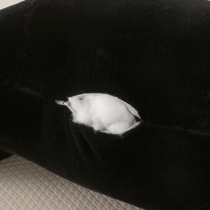 PAJEO Reading Pillow for Sitting in Bed, Large Backrest Reading Pillow with Arm Rest,Back-Rest Support Cushion for Sit Up on Couch, Sofa, and Floor, Dorm Essentials (Black Faux Fur, Standard(17"))