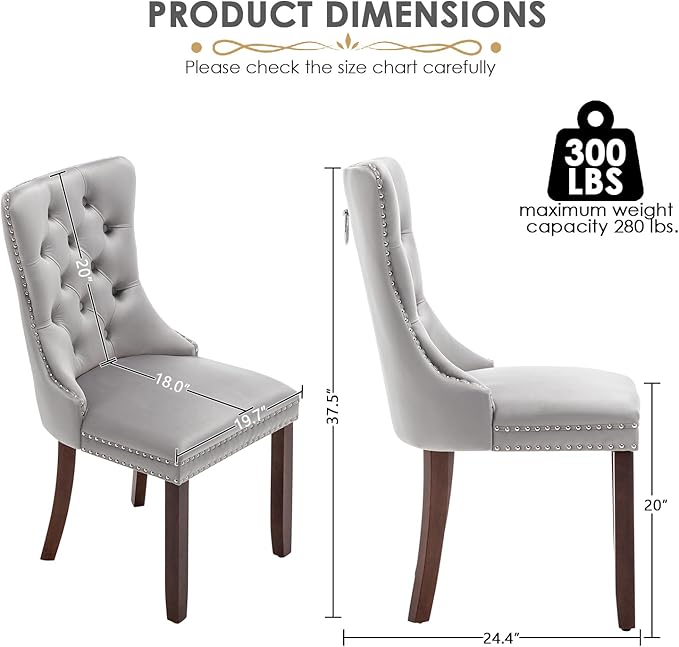 Kiztir Velvet Dining Chairs Set of 6, Upholstered Dining Room Chairs with Ring Pull Trim and Button Back, Luxury Tufted Dining Chairs for Living Room, Bedroom, Kitchen (Light Grey)