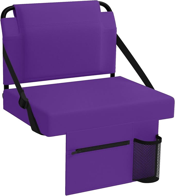 Stadium Seat for Bleachers with Back Support,Portable Bleacher Chairs with Back and Cushion，Purple