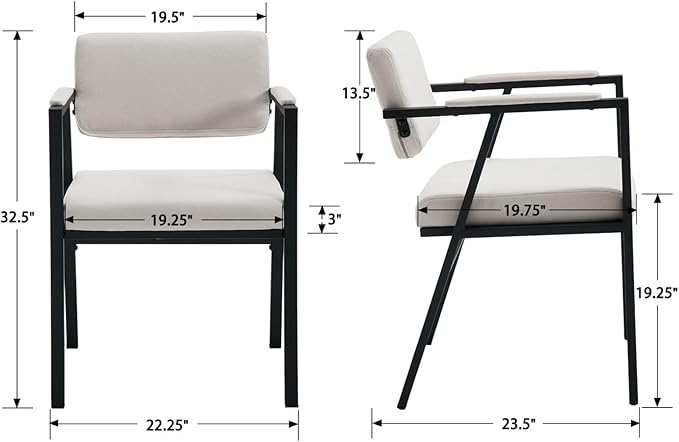 DUOMAY Modern Dining Chairs Set of 8, Linen Upholstred Side Arm Chairs Mid-Century Open Back Reception Chairs with Black Metal Legs for Kitchen Dining Room, Beige