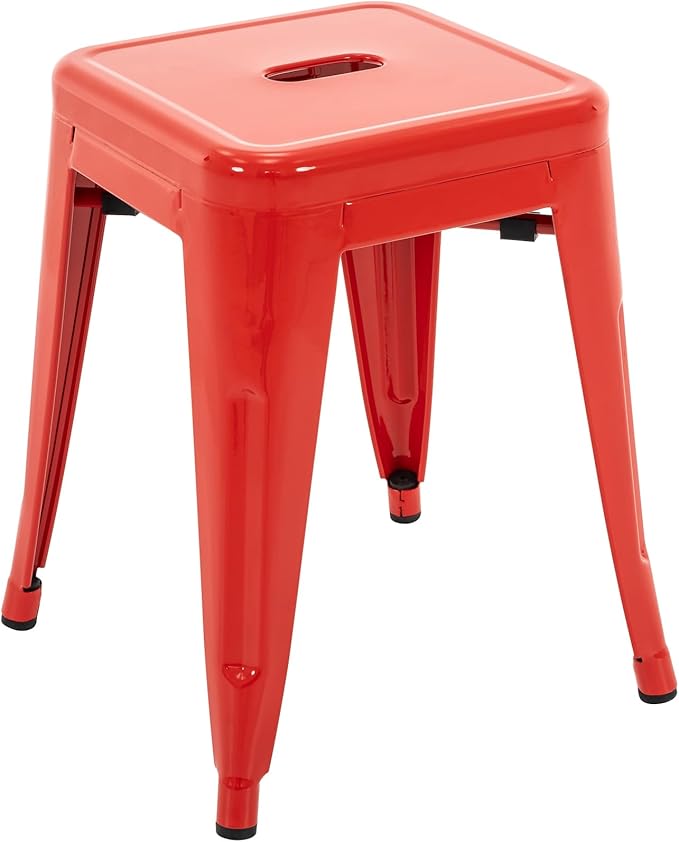 Brage Living 18 Inch Industrial Metal Stools Set of 2, Short Stackable Classroom Stools, Backless Metal Dining Chairs for Indoor Outdoor Kitchen (Red)