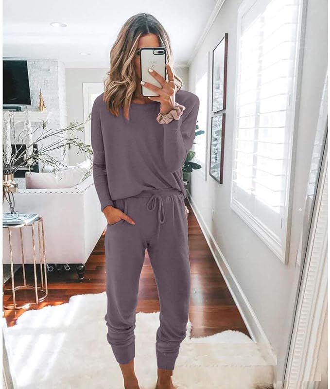 PRETTYGARDEN Women Fall 2 Piece Lounge Outfit Long Sleeve Tops High Waisted Jogger Pants Set Spring Travel Clothes Tracksuit