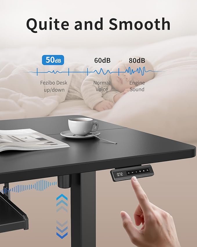 FEZIBO Standing Desk with Keyboard Tray, 48 x 24 Inch Adjustable Height Sit Stand Desk with Memory Presets for Home Office, Ergonomic Computer Workstation, Black