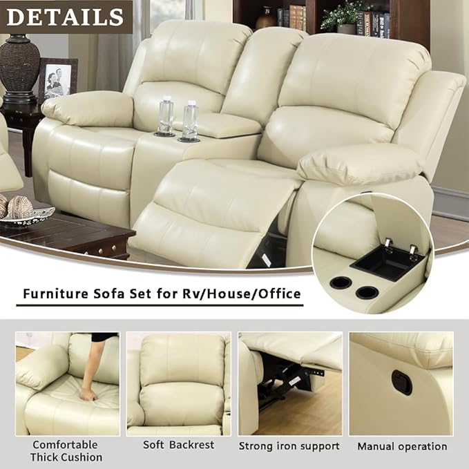 AYCP Bonded Leather Living Room Furniture Set Reclining Sofa Set Loveseat Furniture Sets in Living Room Sofa Recliners (Loveseat, Beige)