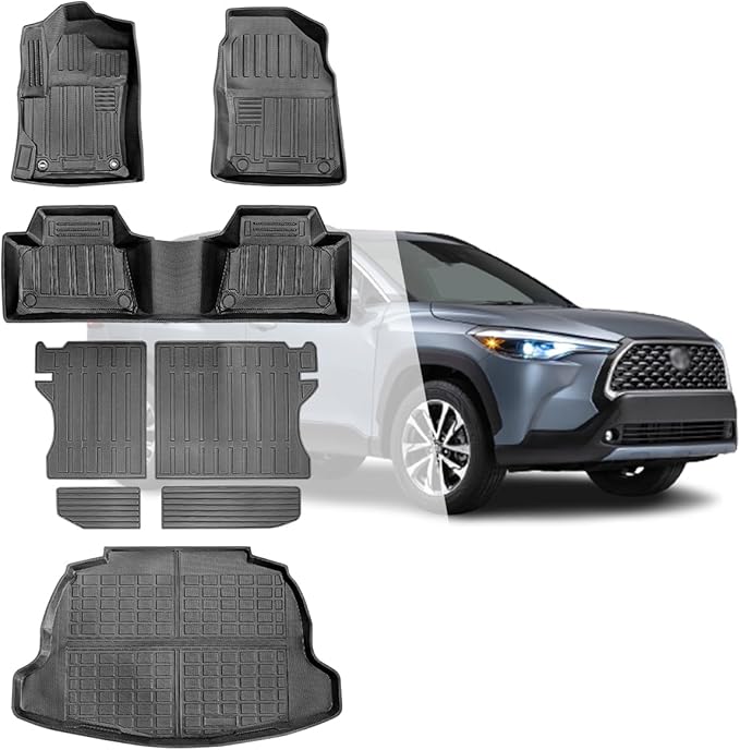 Compatilbe for 2022-2025 Toyota Corolla Cross Floor Mats Full Set All Weather Floor Mats Seat Back Cover Cargo Liner Fit for 2022-2025 Corolla Cross Accessories (Only Fit SUV FWD Gasoline)