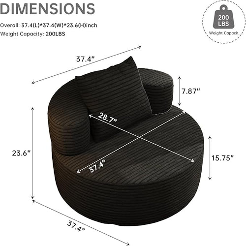 37.4" Boneless Round Chair, Oversized Chaise Lounge Cloud Chair Indoor, Upholstered Corduroy Deep Seat Sofa Accent Chair, No Assembly Required, for Living Room Bedroom Apartment