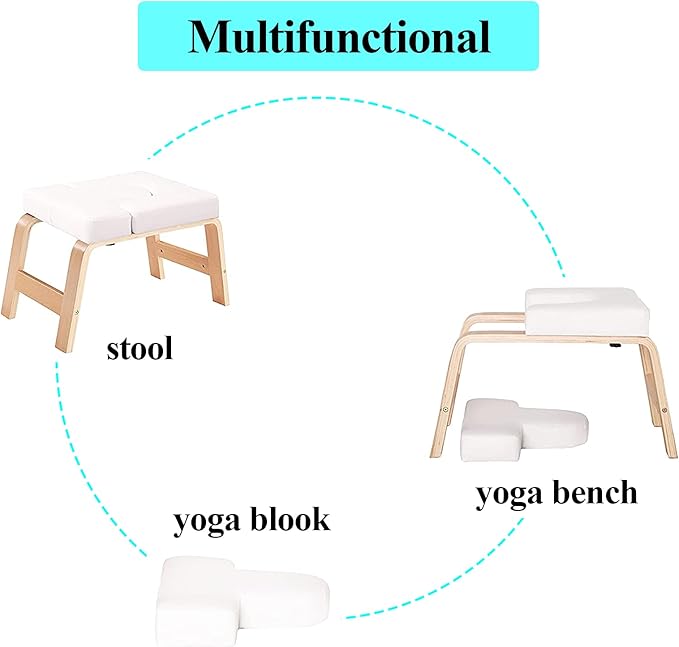 C-CHAIN Balanced Yoga Headstand Bench - Ideal for Workout, Fitness and Gym, for Both Beginner and Experience Yogis - Wood and PU Pads - Relieve Fatigue and Build Up Body