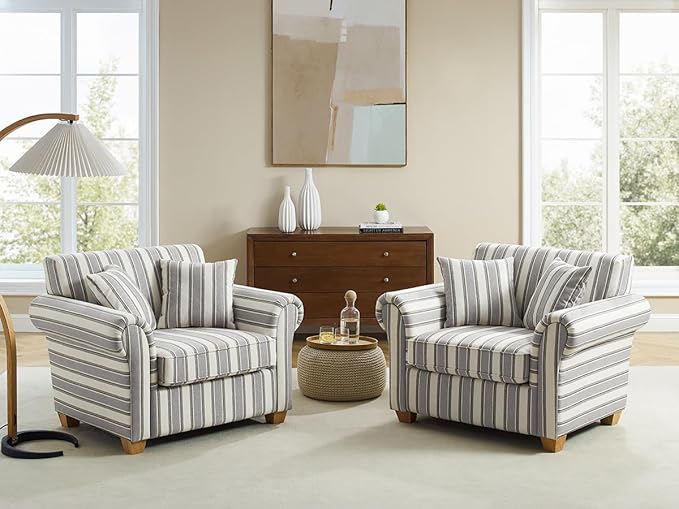 VANOMi 40" W Oversized Accent Chair, Oversized Reading Chair for Living Room, Comfy Reading Nook Chairs for Bedroom, Upholstered Large Chair Armchair Single Sofa for Small Space (Gray Stripe)