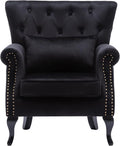 chairus Mid-Century Modern Accent Chair Comfy Tufted Single Sofa Chair Wingback Armchair with Pillow for Club, Living Room, Bedroom - Velvet, Black