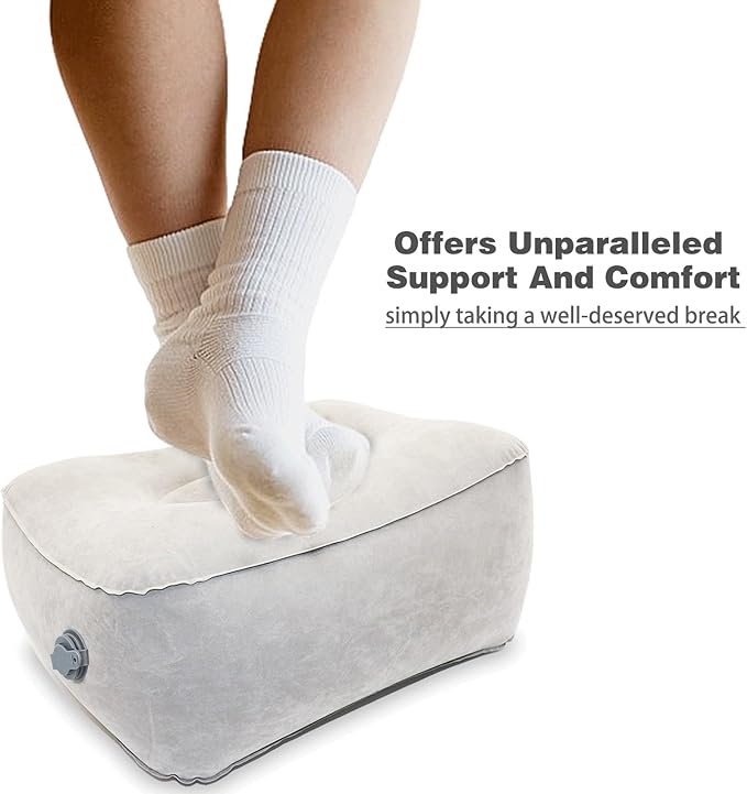 Inflatable Foot Rest, Carseat Inflatable Foot Rest Pillow, Airplanes Inflatable Foot Rest Cars, Travel Footrest Pillow for Home Office,Trains (Grey, 14.5" L×11.8" W×7.9”H)