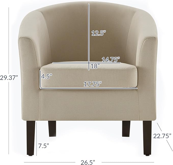 BELLEZE Accent Barrel Chair, Set of 2 Linen Round Club Tub Sofa Corner Chair with Flared Legs and Cozy Soft Padding for Living Room Bedroom Waiting Room - Beige