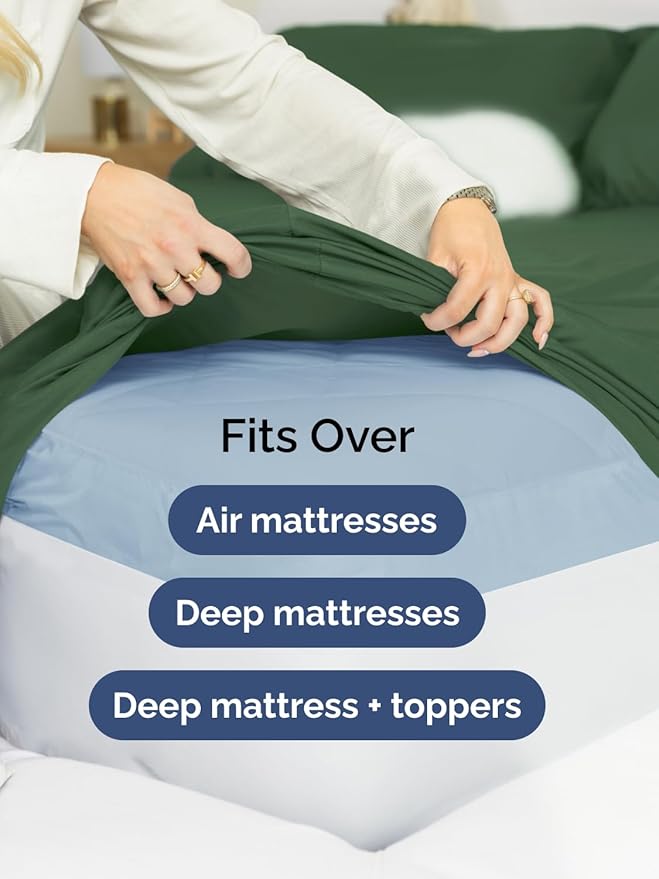 Extra Deep Pocket Twin Sheets - 3 Piece Breathable & Cooling Bed Sheets - Hotel Luxury Bed Sheet Set - Soft, Wrinkle Free & Comfy - Easily Fits Extra Deep Mattresses - Deep Pocket Emerald Green Sheets