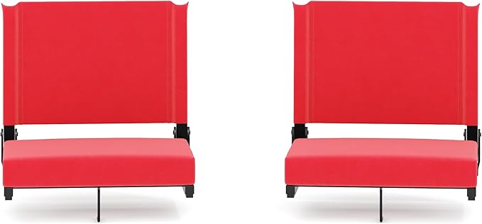 Flash Furniture Grandstand Portable Stadium Seats for Bleachers or Benches, Folding Padded Stadium Chairs with Handle, Pack of 2, 500 lb. Weight Capacity, Red
