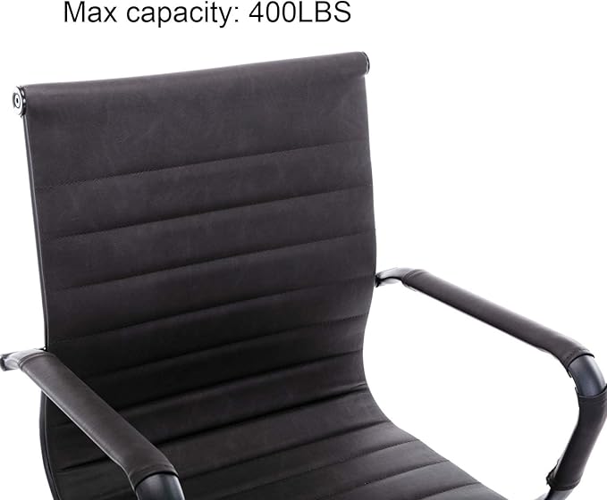 DM Furniture Office Desk Chair No Wheels Set of 4 PU Leather Computer Chairs Mid Back Guest Chairs for School Reception Conference Waiting Room, Vintage Charcoal