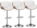 Aowos Bar Stools Set of 3, Adjustable Swivel Barstools Mid-Century Modern PU Leather Counter Height Bar Stool, Kitchen Island Barstools with Back (White)