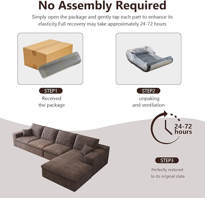 136.6'' L-Shaped Modern Modular Sectional Cloud Couch, 4-Seat Chenille Deep-Seat Sofa with Pillow for Living Room, Bedroom, Apartment, Camel