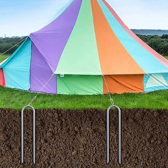 OK5STAR 16 Inch Heavy Duty Trampoline Stakes, U Shaped Rebar Ground Anchors for High Wind, 3/8" Thick Steel U Shaped Stakes for Trampoline, Tent, Canopy, Swing Set, Playground & Bounce House, 8 Pack