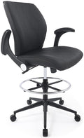 Ergonomic Adjustable Drafting Chair Extra Tall Office Stool for Standing Desk, Mid Back Faux Leather Counter Height Comfortable Bar High Roll Tilt Computer Chair with Flip Up Arms and Foot Ring, Black