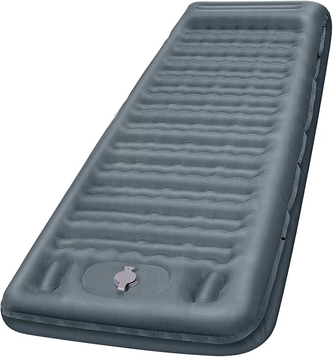 FNARMW Camping Sleeping Pad, Extra Thick 5 Inch Camping Mat with Pillow Built-in Foot Pump Inflatable Sleeping Pads Compact for Camping Backpacking Hiking Traveling Tent（Gray）