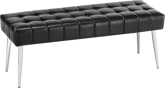 Apicizon 44.5”Bench for Bedroom, Modern Faux Leather End of Bed Bench with Metal Legs, Upholstered Sitting Bench for Front Door Entrance,Bedroom,Dining Room, Entryway，Black