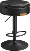 VASAGLE EKHO Collection - 360° Swivel Bar Stool, Height Adjustable Barstool with Storage, Synthetic Leather with Stitching, Mid-Century Modern, Kitchen Bar, Easy Assembly, Ink Black