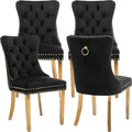 YeahFurn Mid Century Modern Dining Chairs Set of 4, Black Velvet Upholstered Tufted Back, Kitchen & Dining Room Chairs, Gold Metal Legs, Nailhead Trim, Sillas para Comedor (Black, 4 Pcs)