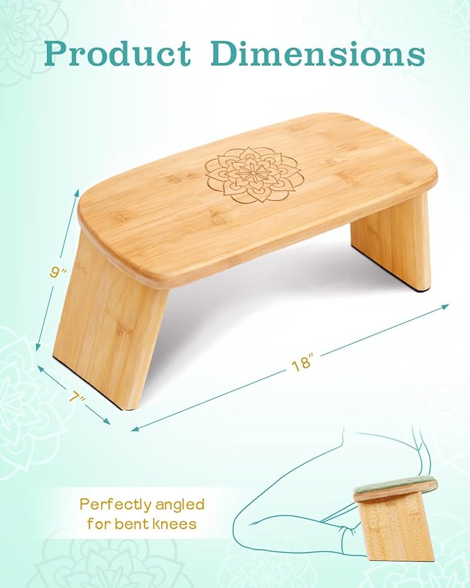 Hihealer Folding Bamboo Meditation Bench with Cushion & Carry Bag – Ergonomic Yoga and Prayer Stool for Comfort and Posture Support (Green)
