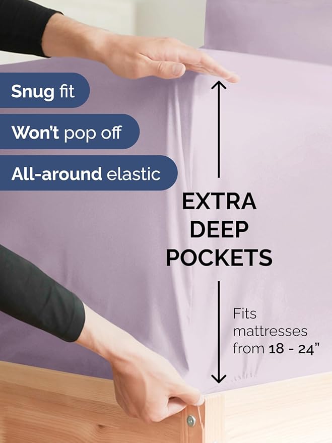 Extra Deep Pocket Full Sheets - 4 Piece Breathable & Cooling Bed Sheets - Hotel Luxury Sheet Set - Soft, Wrinkle Free & Comfy - Easily Fits Extra Deep Mattresses - Deep Pocket Light Lavender Sheets