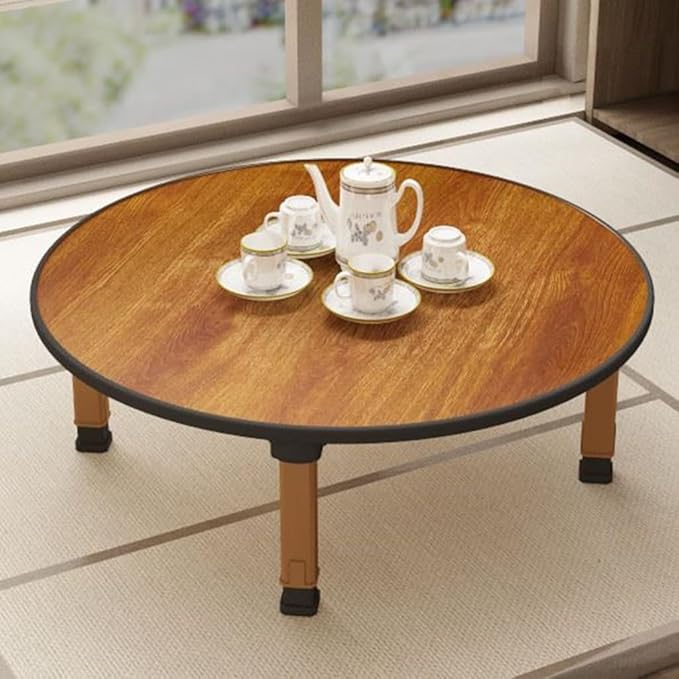 Japanese Foldable Coffee Table, Portable Low Tea Table Wooden Folding Dining Study Breakfast Serving Table Collapsable Small Desk Tatami Sitting On The Floor Table (31.5 * 11.8in, Round)