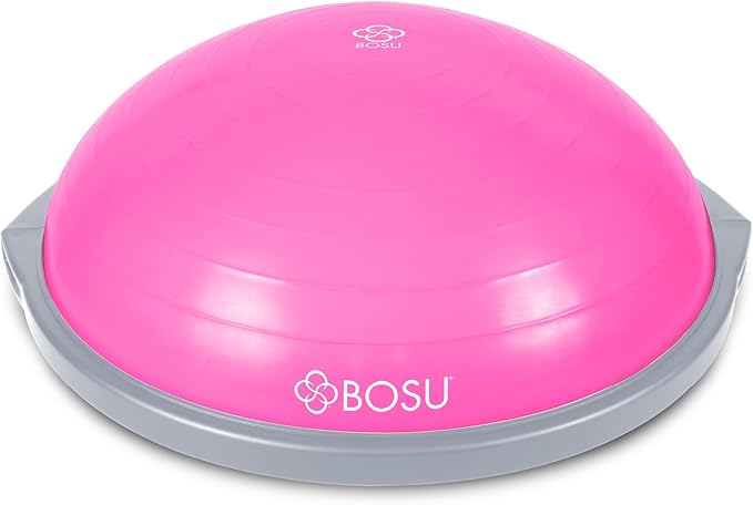 Bosu Balance Ball Exercise Trainer, Home Gym Equipment w/ Guided Workouts & Pump, 26", Blue - Inflatable Fitness Platform for Strength Training, Standing, Balancing, and Core Workout