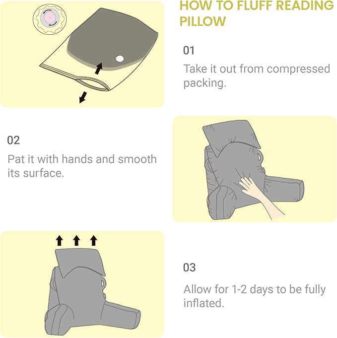 Unisakey Portable Reading Pillows with Headrest for Bed Sitting Up(Yellow Oeko-Tex), Velvet Back Pillow with Arms & Pockets for Adults, Support Memory Foam Bed Pillow for Dorm/Reading/Watching/Gaming