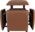 5 in 1 Nesting Ottoman Cube Chair, Stackable Stools, Leather Square Ottoman Bench, Foot Stool with Wheels for Living Room,Dining Room 15.75x15.75x16.54 inches