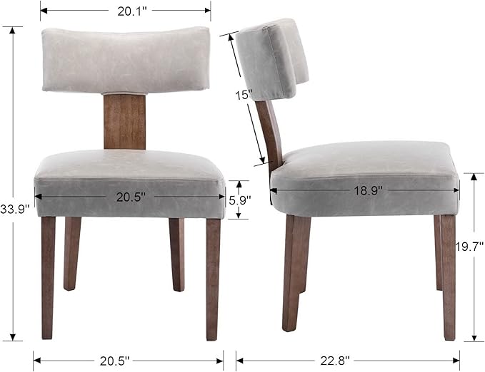 RIVOVA Mid Century Modern Dining Chairs Set of 6 PU Leather Upholstered Side Chairs, Modern Kitchen Armless Parson Chairs Solid Wood Dining Chairs, Grey