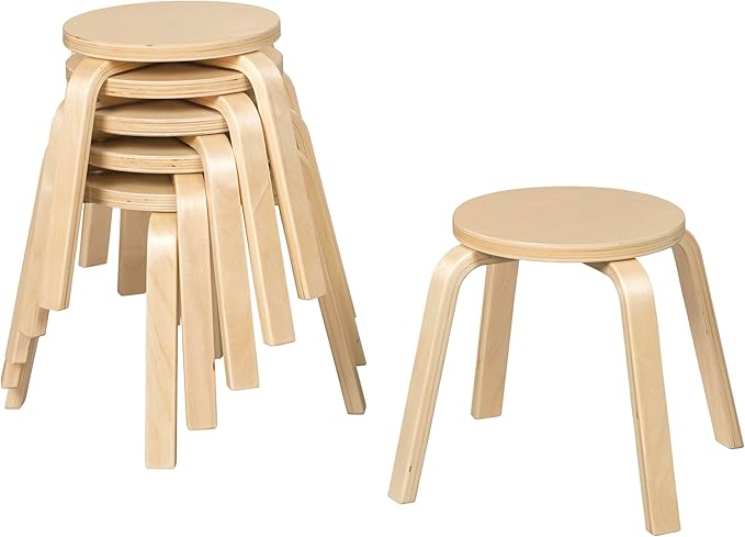 Bentwood Stackable Stools, Kids Furniture, Natural, 6-Piece