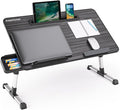 NEARPOW Laptop Bed Tray Table, Height & Angle Adjustable Portable Bed Table,Portable Computer Tray Laptop Stand for Bed W/Tablet Stand & Drawer, Foldable Lap Tablet Table for Sofa Couch Floor Writing