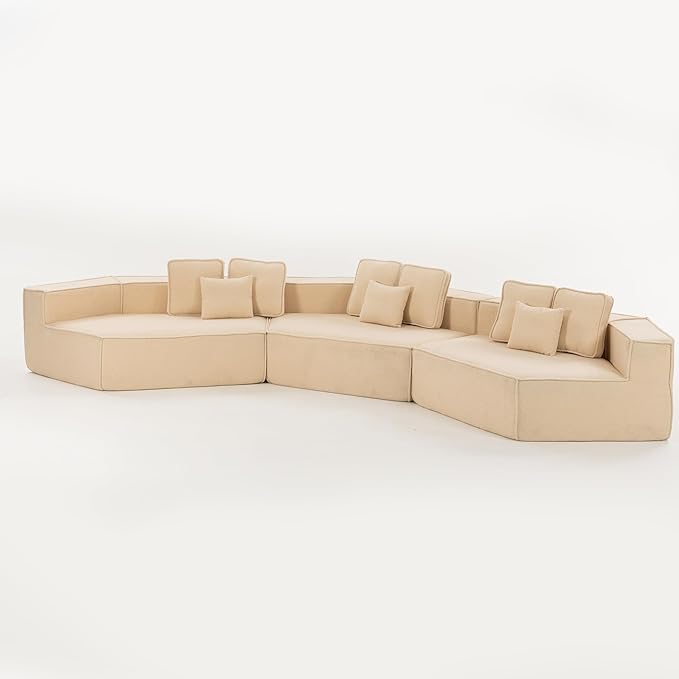 EPOFIT 181" Extra Large Modular Sectional Sofa, 3-Piece Couch with Teddy Fleece, Full-Foam Cushions and 9 Pillows, High-Density Foam Padding, All-Compressed Design – Beige
