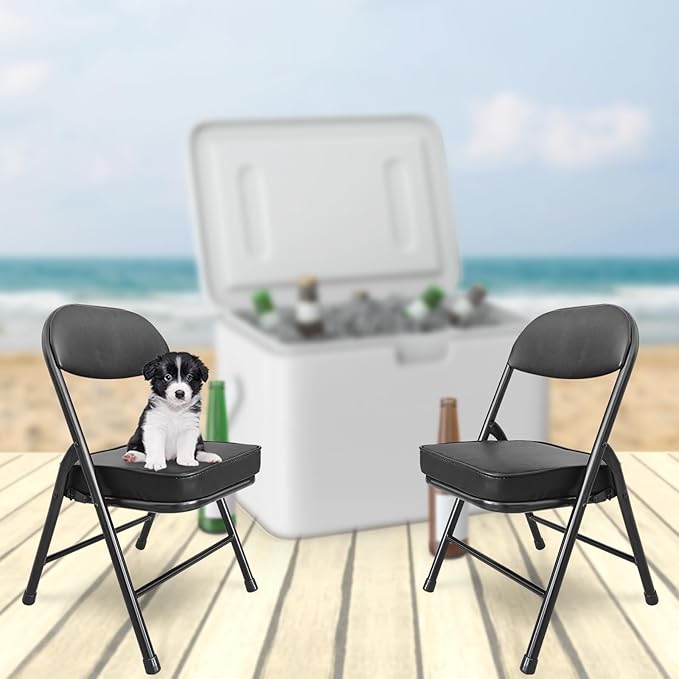 fusehome Mini Folding Chair, Garage Stool, Portable Camping Chair with Padded Seat, Lightweight and Compact Lawn Chair, for Patio, Garage, Camping, Fishing, Hiking, Hunting, Picnic, Beach, Black
