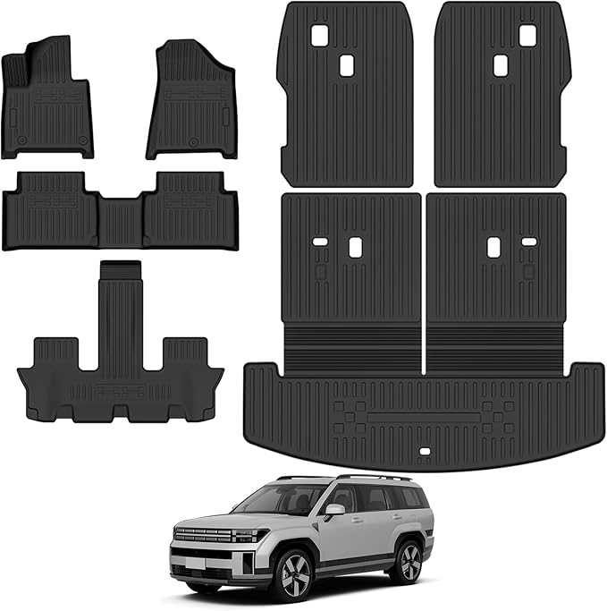 Floor Mats Fit for 2024 2025 2026 Hyundai Santa Fe 6 Seater Floor Mats & Trunk Mat & 2nd & 3rd Backrest Mats for Hyundai Santa Fe Accessories All Season Guard Odorless Anti-Slip Floor Liner