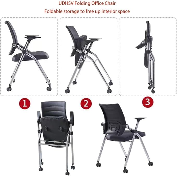 Student chairs with Wheels,Comfy chairs for classroom middle school,Padded Folding Office Chair with Wheels,School Conference chair,Black(4 Pcs)