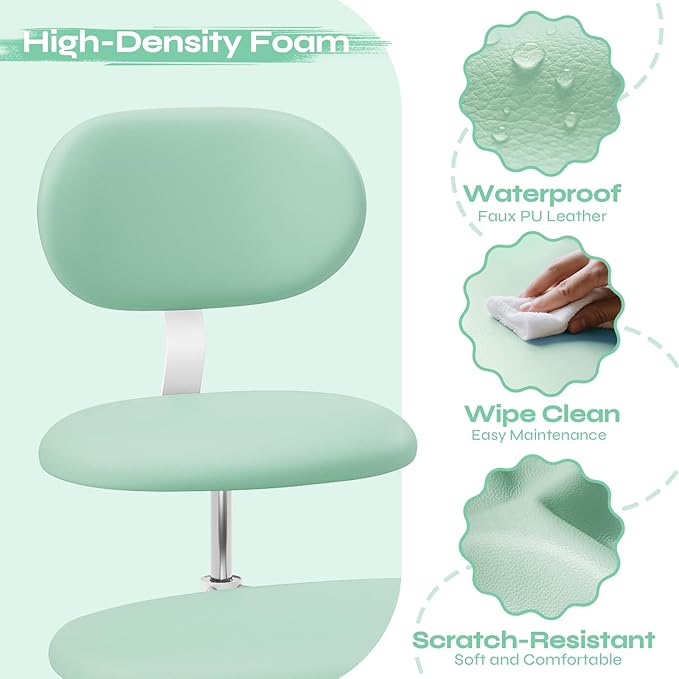 Pinmoco Ergonomic Cross Legged Office Chair with Wheels, ADHD Chair for Adults, Meditation Chair, Yoga Office Chair, Comfortable Back Support, Height Adjustable,Small Spaces, PU Leather, Green