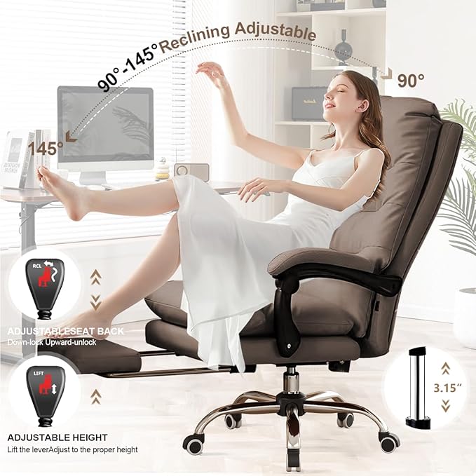 Office Chair with Foot Rest Adjustable Height Soft Padded Desk Chair High Back Computer Chair for Home, Office