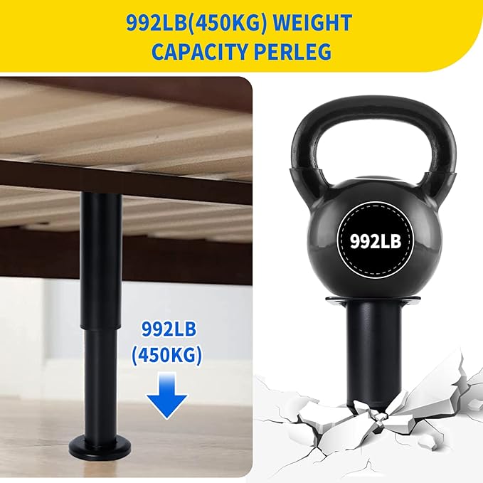 Olldag 4 Pcs Adjustable Height Bed Support Furniture Legs [with Screws] for Bed Frame,Metal Adjustable 10-17inch for Bed/Sofa/Cabinet/Couch/Dresser/Table -Heavy Bed Replacement Legs (Black)