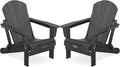 SERWALL Foldable Adirondack Chair Set of 2 for Patio Garden Outdoors Fire Pit-Black