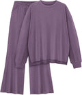 AmazingStar Womens Lounge Set 2025 Fall 2 Piece Outfits Long Sleeve Tops Wide Leg Long Pants Cozy Matching Sets Clothing