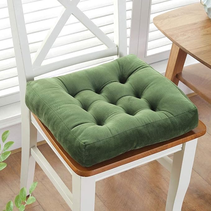 vctops Velvet Green Chair Pad Super Soft Plush Washable Square Seat Cushion for Kitchen Dining Room (Dark Green,20" x 20")