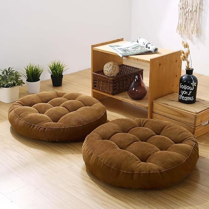 Gfobip Meditation Floor Pillow Set of 2 Large Round Floor Cushions for Adults Tufted Corduroy Floor Seat Pillows Cushion for Living Room Tatami Yoga,Brown 22" L x 22" W x 5" H