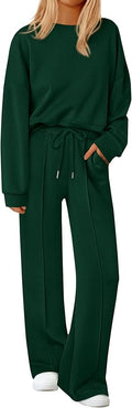 PRETTYGARDEN 2 Piece Sets For Women Fall Trendy Long Sleeve Sweatshirt Wide Leg Pants Loungewear Set Matching Sweatsuit